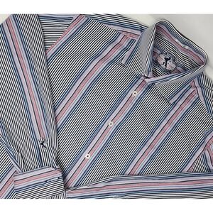 Bugatchi‎ Men's Button Down L/S Shirt Sz Large Multicolor Striped Shaped Fit EUC